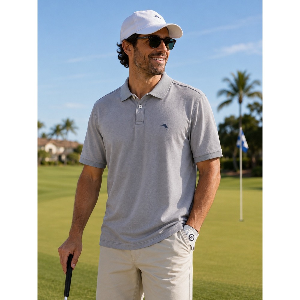 Tommy Bahama IslandZone Polo Gray Supima Cotton Men L Golf